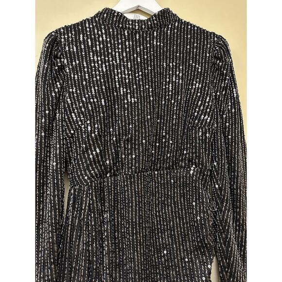 NWT Boohoo Size 14 Black Sequin Puff Sleeve Draped Mini Birthday Dress Party - Picture 6 of 16